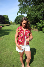 Rood Velvet Geborduurd Gilet