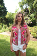 Beige Velvet Geborduurd Gilet