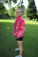Roze Velvet Geborduurde Jas