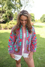 Lila Velvet Geborduurde Jas
