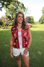 Rood Velvet Geborduurd Gilet