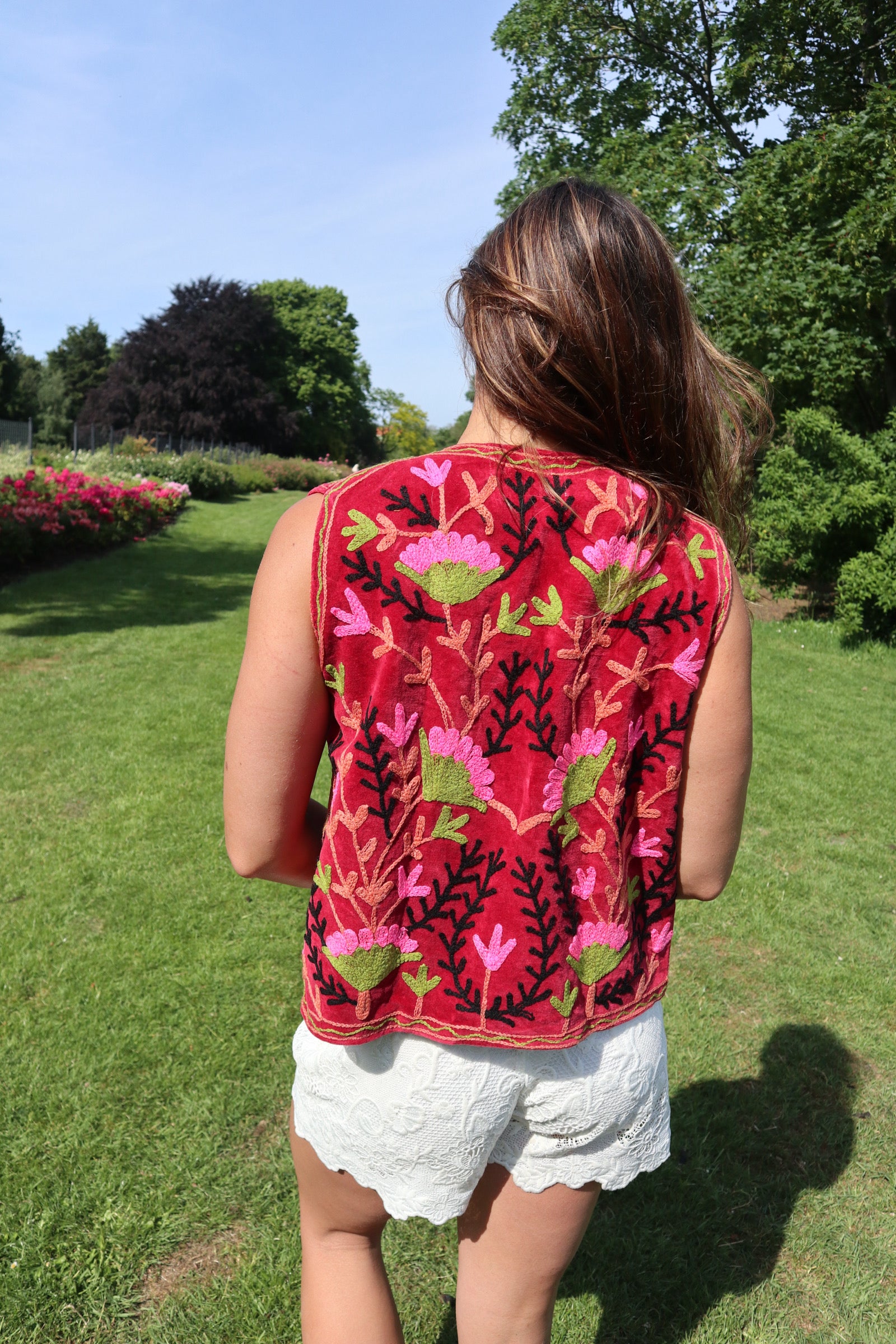 Rood Velvet Geborduurd Gilet