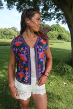 Blauw Velvet Geborduurd Gilet
