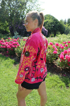 Roze Velvet Geborduurde Jas