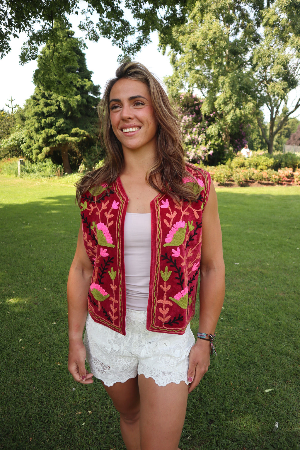 Rood Velvet Geborduurd Gilet