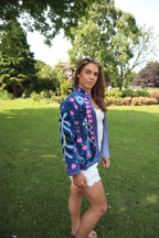 Blauwe Velvet Geborduurde Jas